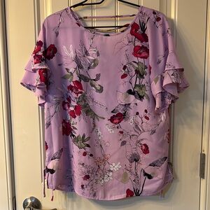 Floral Ruffle Sleeve Top - Pink